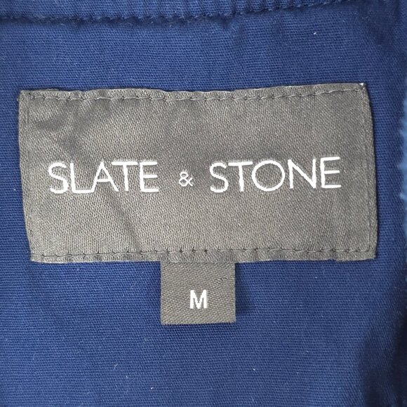 SLATE & STONE Mens MEDIUM Bomber Jacket Blue Cotton Stretch Long Sleeve Full Zip - Picture 3 of 16